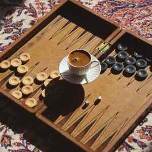 backgammon board with cup of turkish coffee